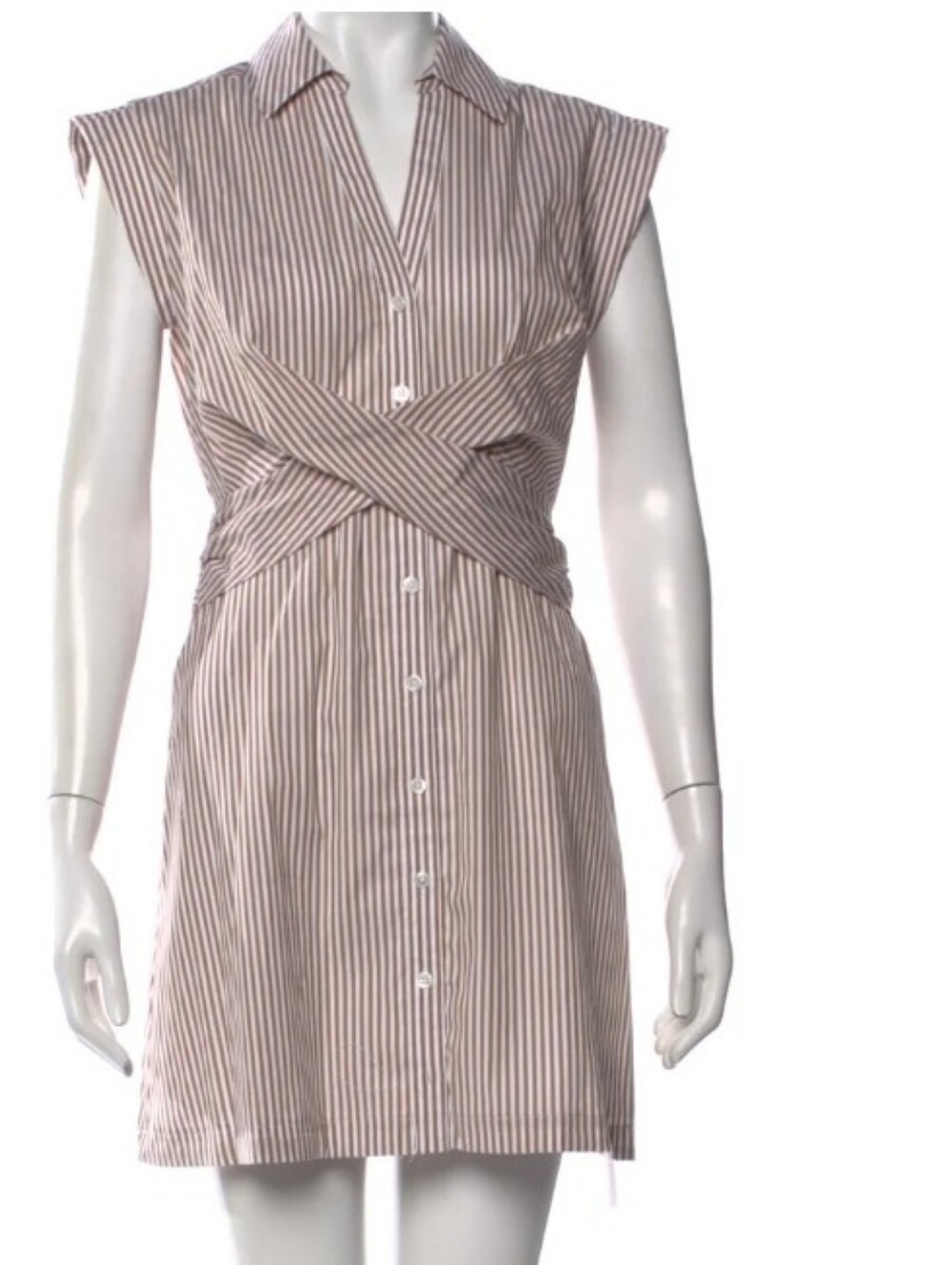 Veronica Beard Nagano Tan and White Striped Tie-Front Mini Shirt Dress Size 2